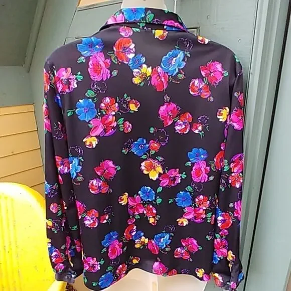 Vintage 70s Polyester Flower Power Shirt Blouse - Picture 2 of 5